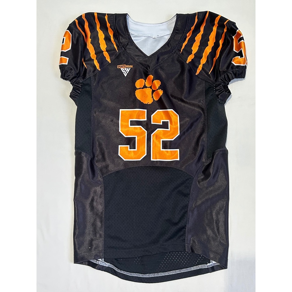 Sports House Youth XL Football‎ Jersey Black Orange Tiger Paw Number 52 Shirt